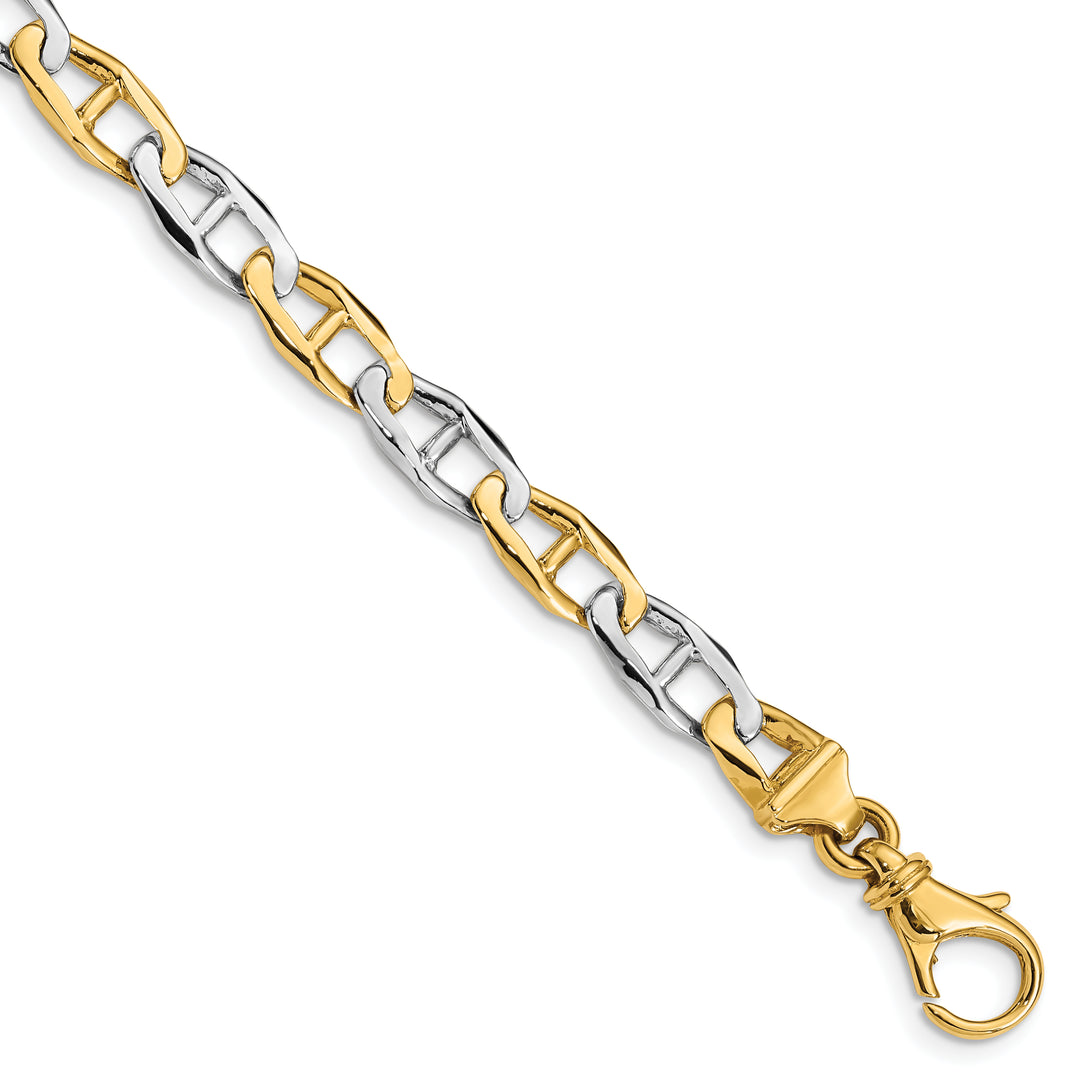 14K Two-tone 6.5mm Hand-polished Fancy Link Chain