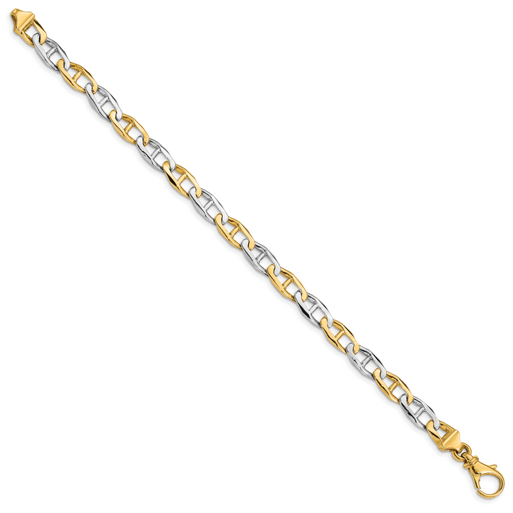 14K Two-tone 6.5mm Hand-polished Fancy Link Bracelet
