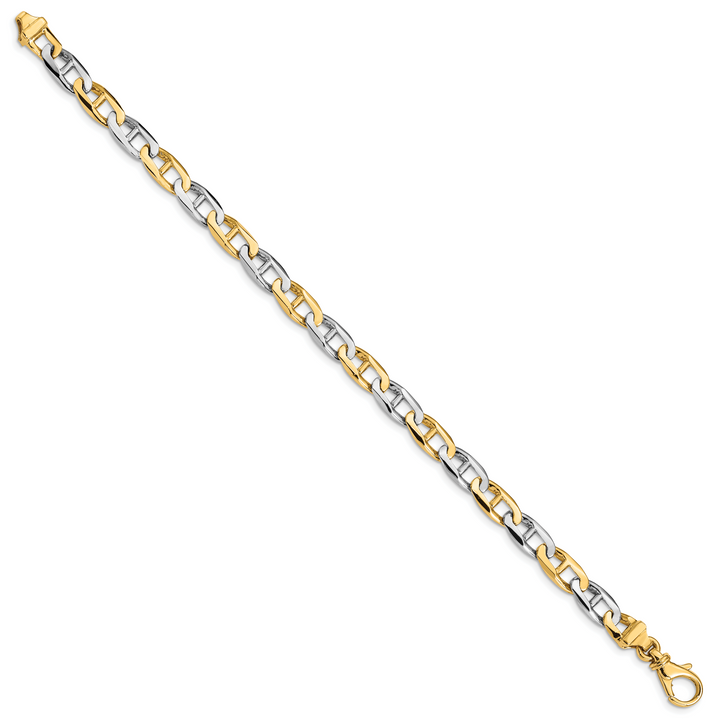 14K Two-tone 6.6mm Hand-polished Fancy Anchor Link Bracelet