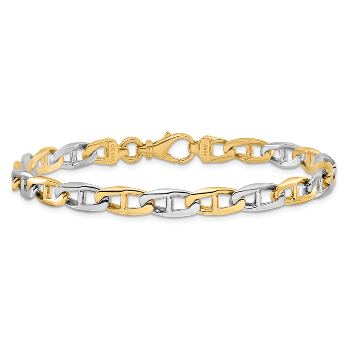 14K Two-tone 6.6mm Hand-polished Fancy Anchor Link Bracelet