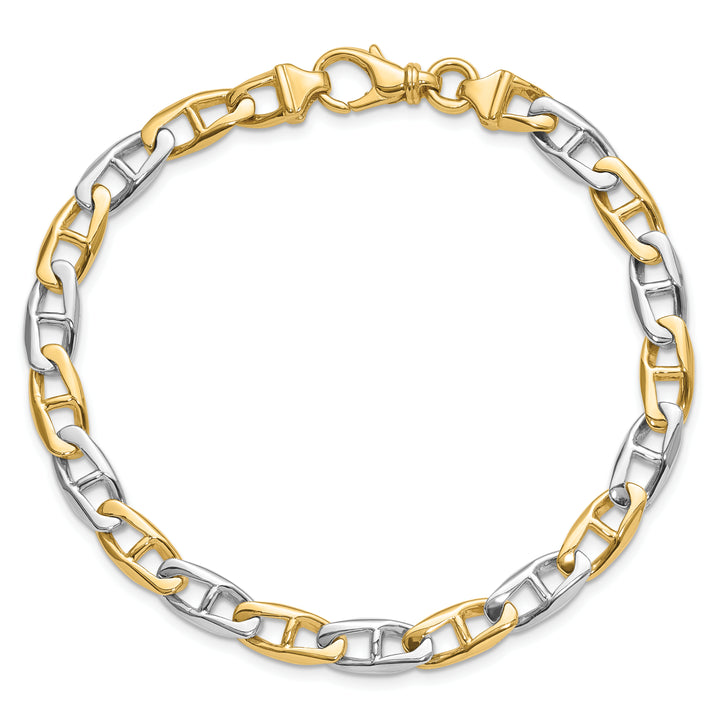 14K Two-tone 6.6mm Hand-polished Fancy Anchor Link Bracelet