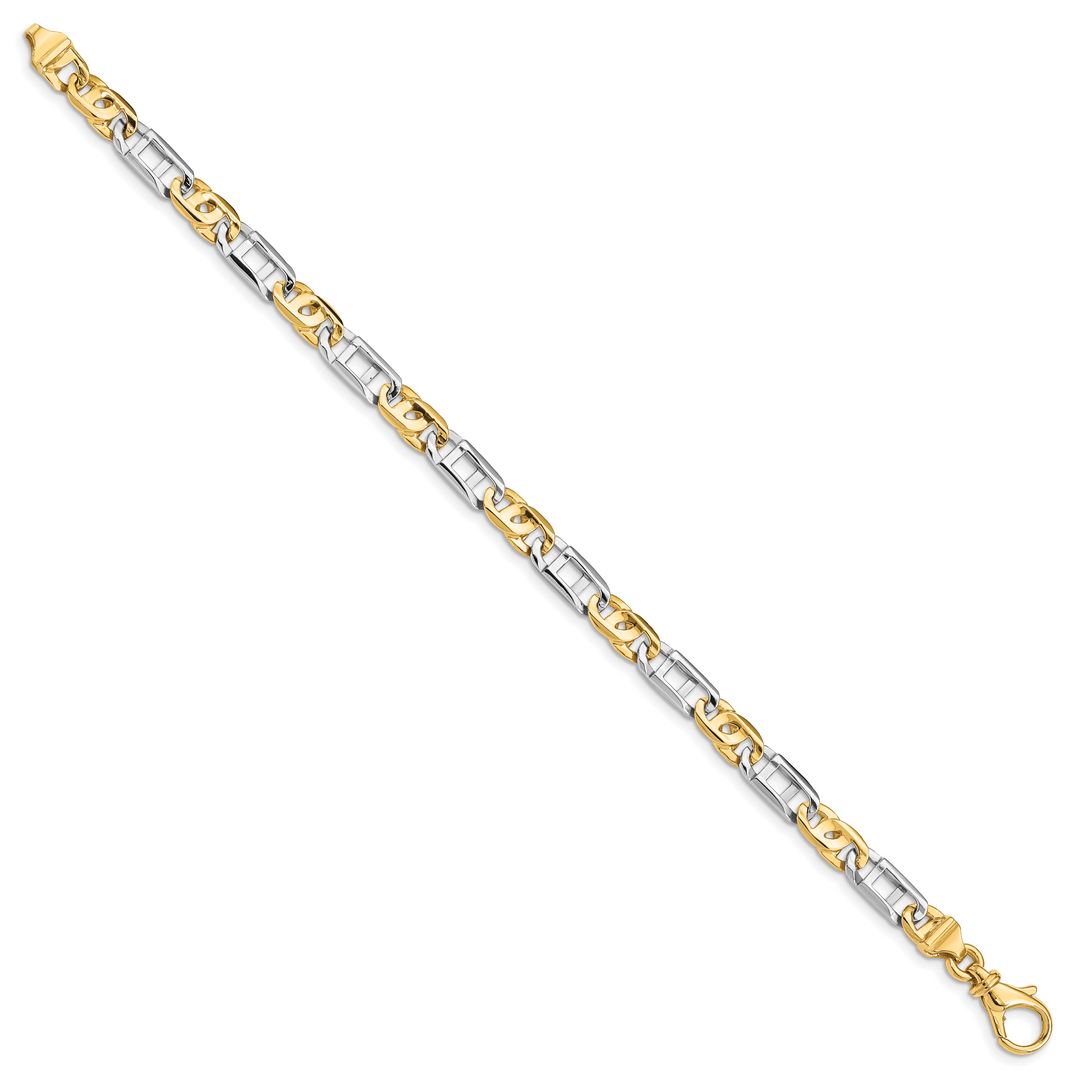 14K Two-tone 5.5mm Hand Polished Fancy Link Bracelet