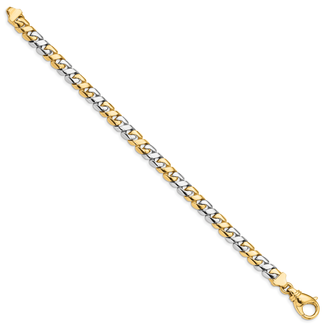 14K Two-tone 7.1mm Hand-polished Fancy Link Bracelet