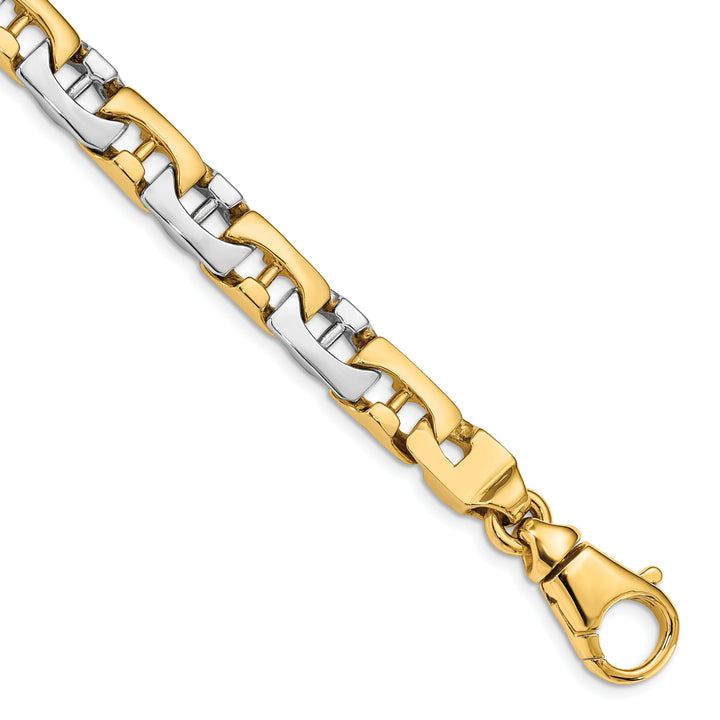 14K Two-tone 8.5mm Hand-polished Fancy Link Bracelet
