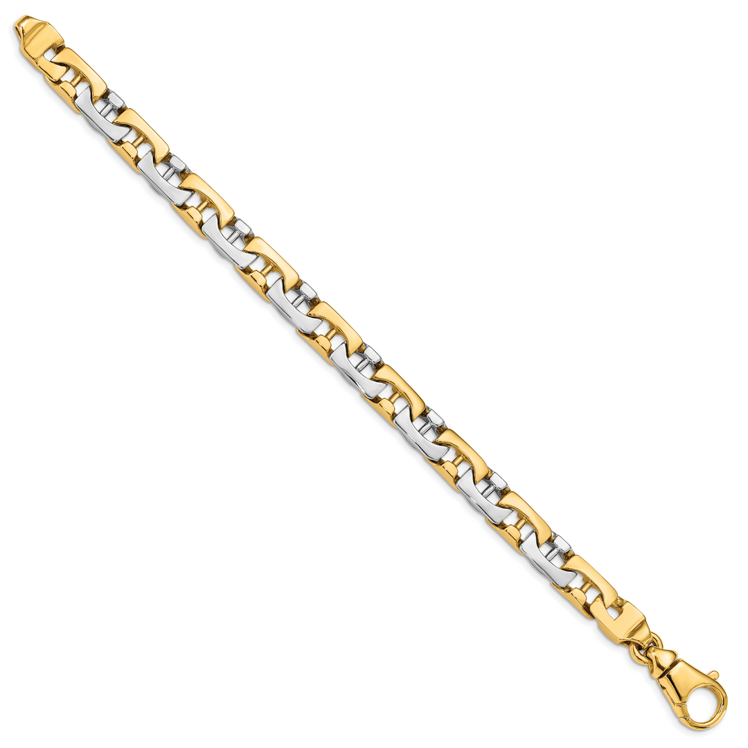 14K Two-tone 8.5mm Hand-polished Fancy Link Bracelet