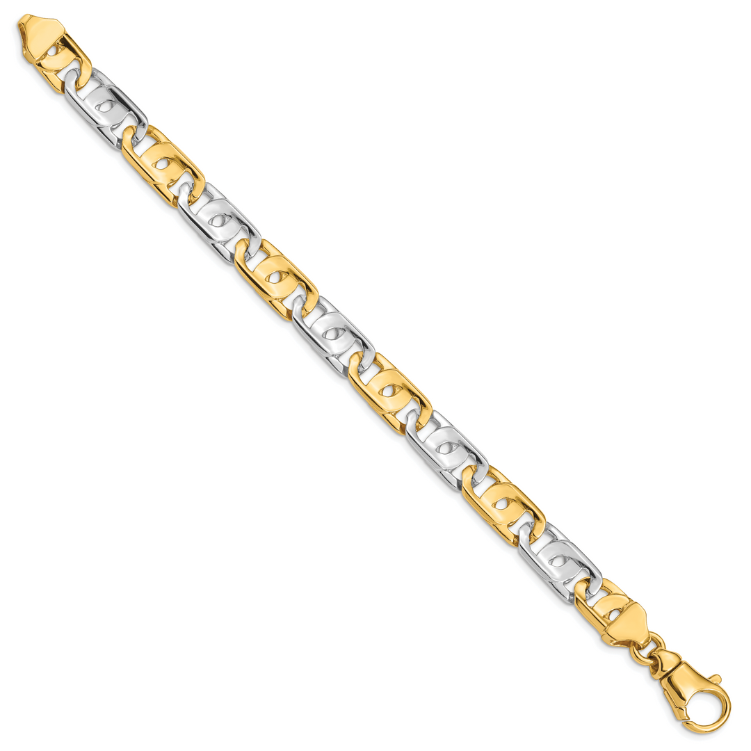 14k Two-tone 10mm Hand Polished Fancy Link Bracelet