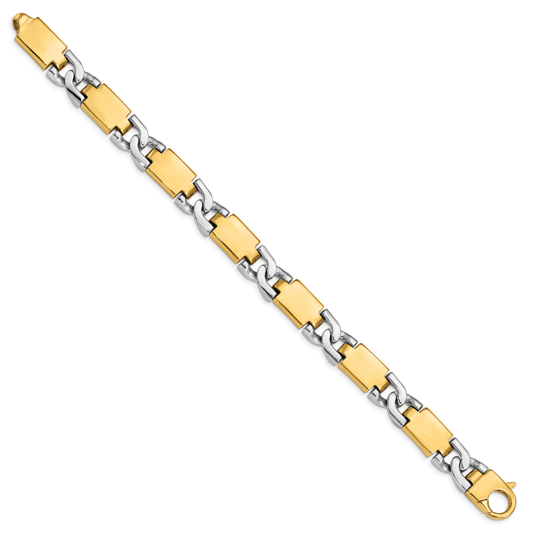 14k Two-tone 10.9mm Hand Polished Gold Fancy Link Bracelet