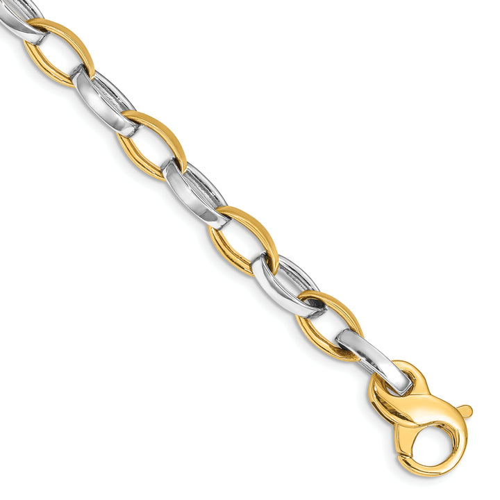 14k Two-tone 6.6mm Hand Polished and Satin Fancy Link Bracelet