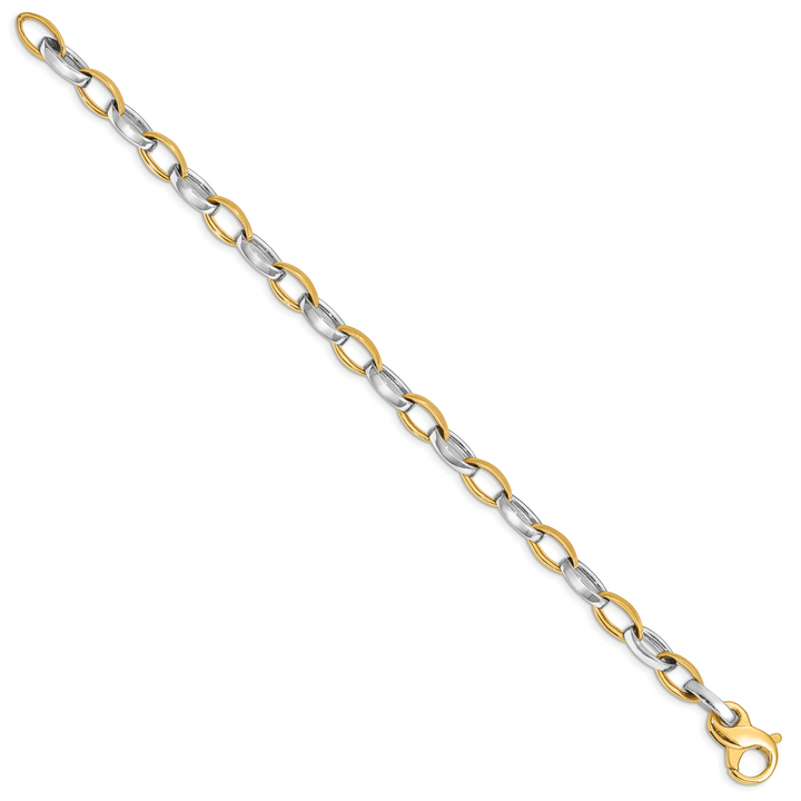 14k Two-tone 6.6mm Hand Polished and Satin Fancy Link Bracelet