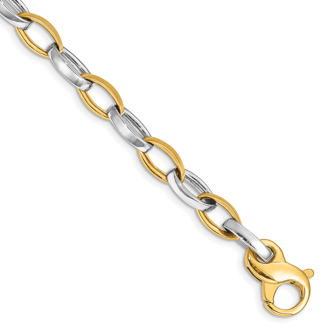 14k Two-tone 6.6mm Hand Polished and Satin Fancy Link Bracelet