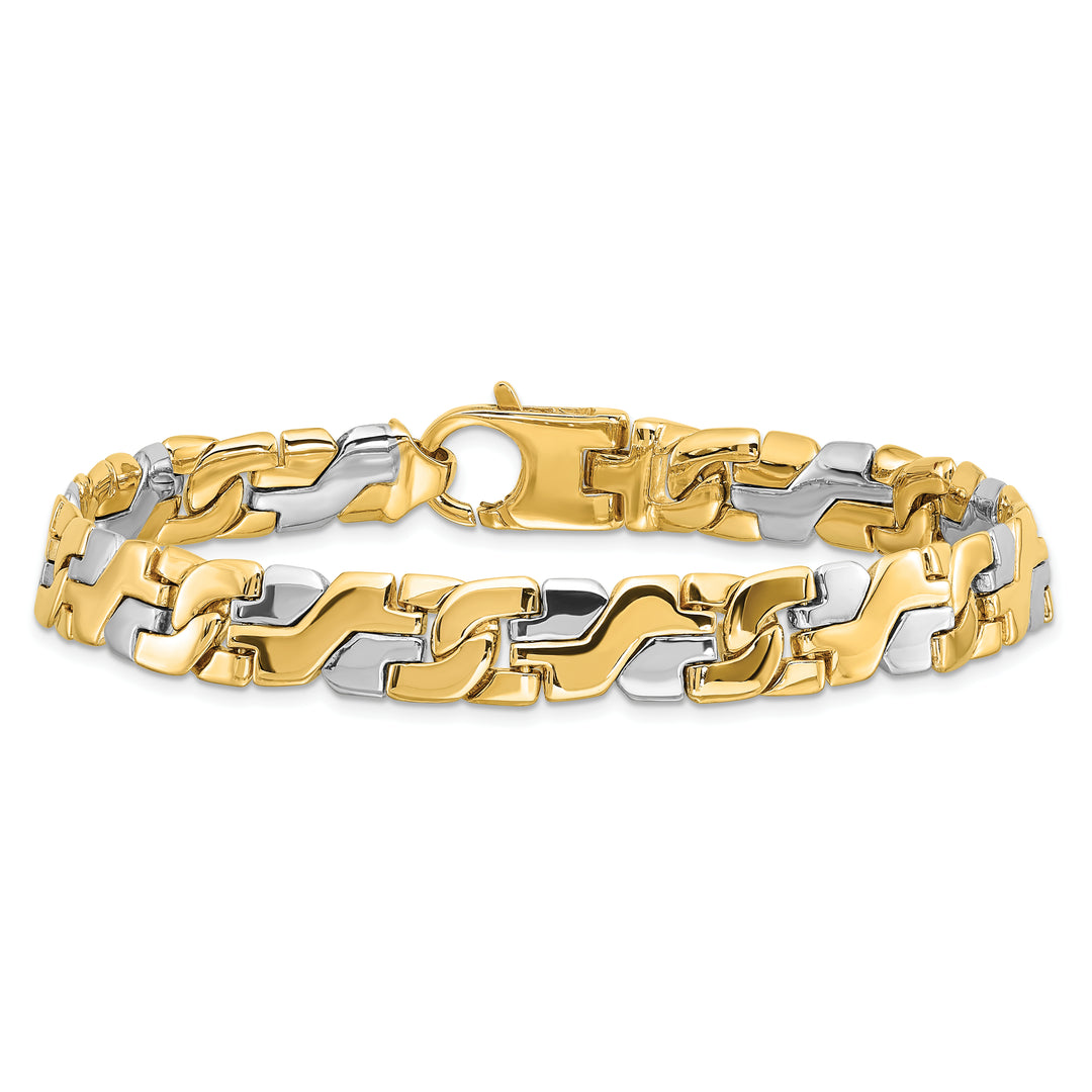 14K Two-tone 8.8mm Hand Polished Fancy Link Bracelet