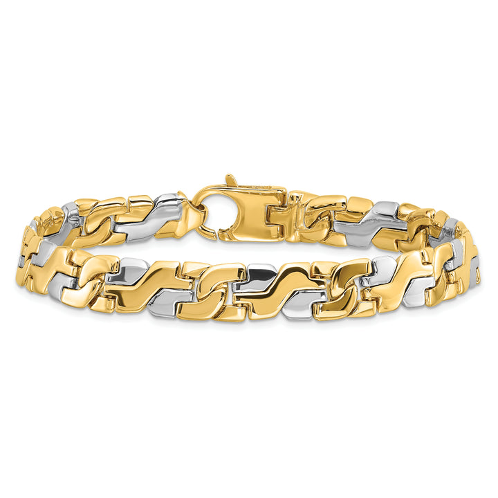 14K Two-tone 8.8mm Hand Polished Fancy Link Bracelet