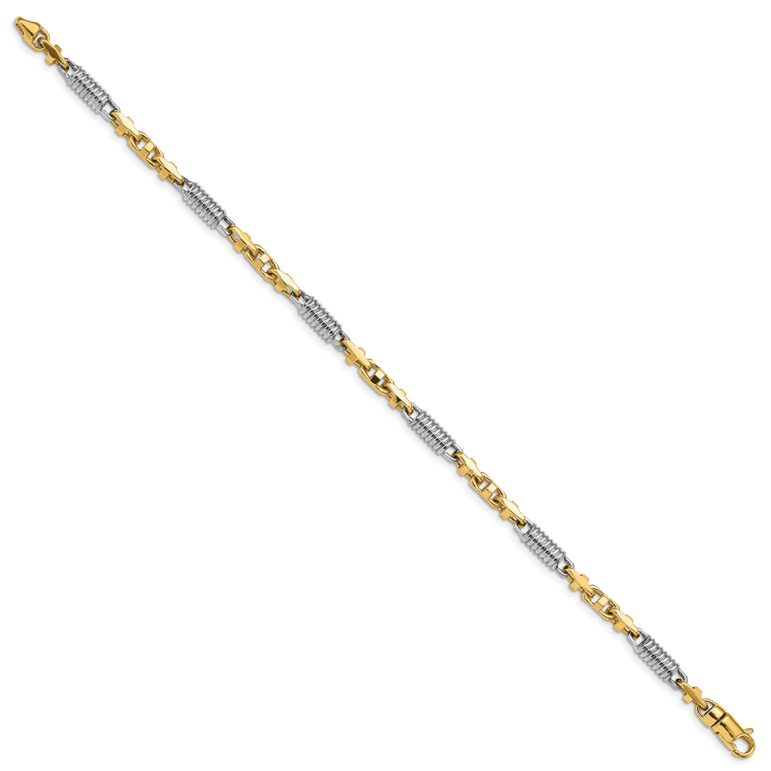 14K Two-tone 4.6mm Hand-polished Fancy Link Bracelet