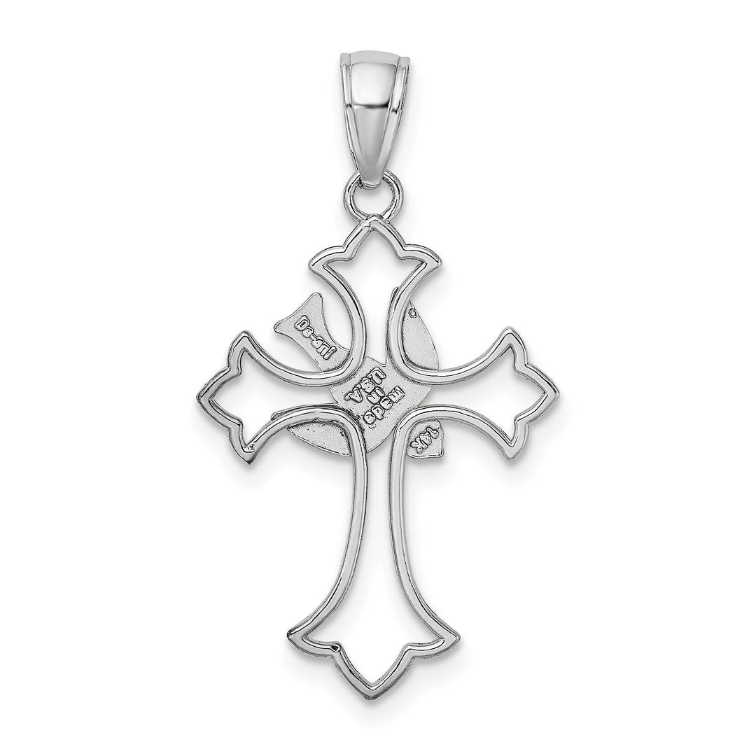 14K White Gold Polished Cross w/ Dove Charm