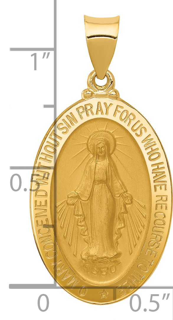 14k Hollow Miraculous Medal Oval Pendant