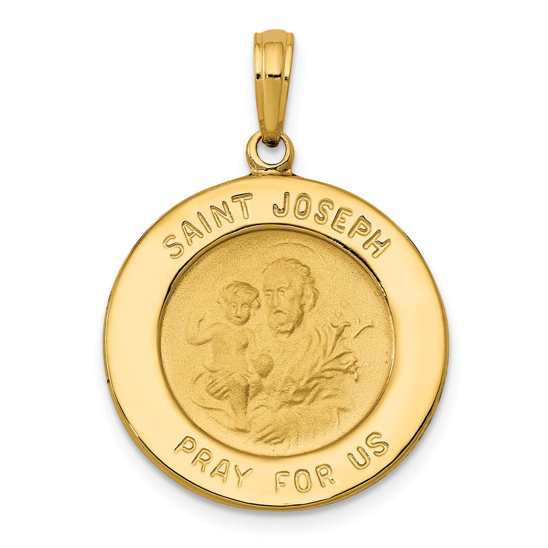 14k Saint Joseph Medal Pendant Polished and Satin-Solid