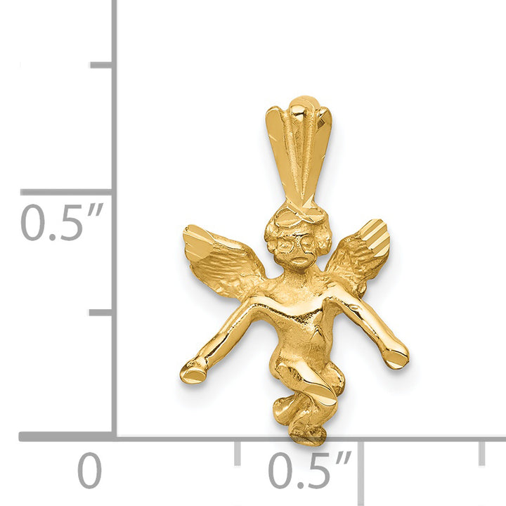 14k  3D Satin and Diamond-Cut Angel Charm