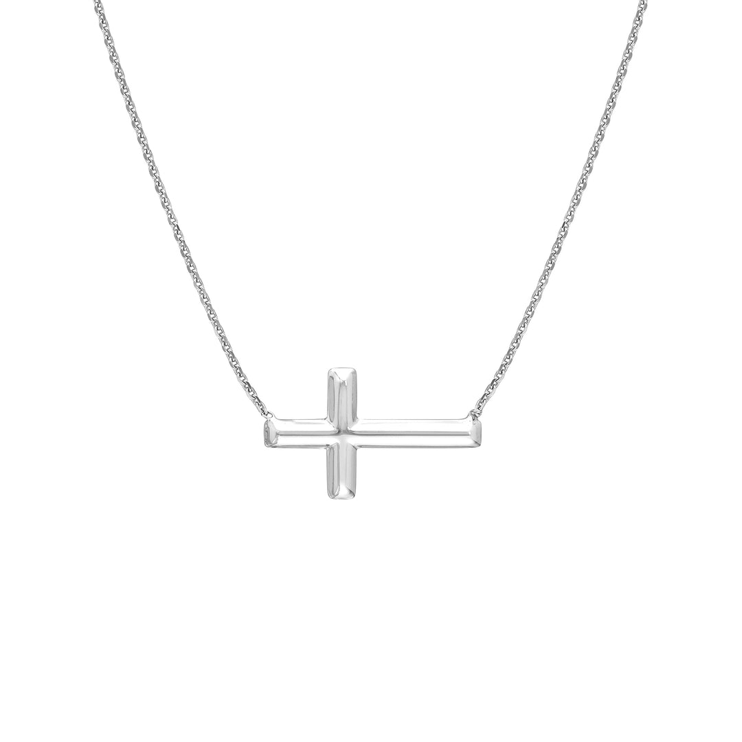 Sterling Silver E2W Small Sideways Cross Necklace