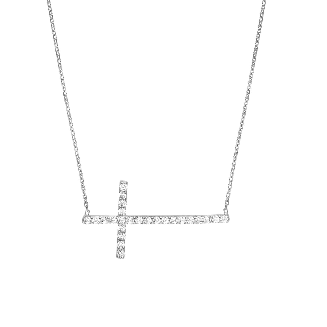 Plated Sterling Silver Long CZ Cross Necklace
