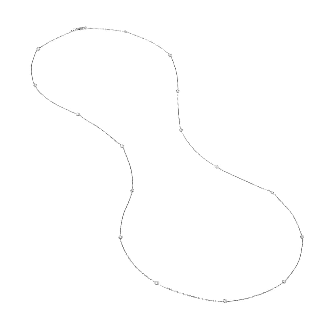Sterling Silver CZ Bezel Station Long Necklace