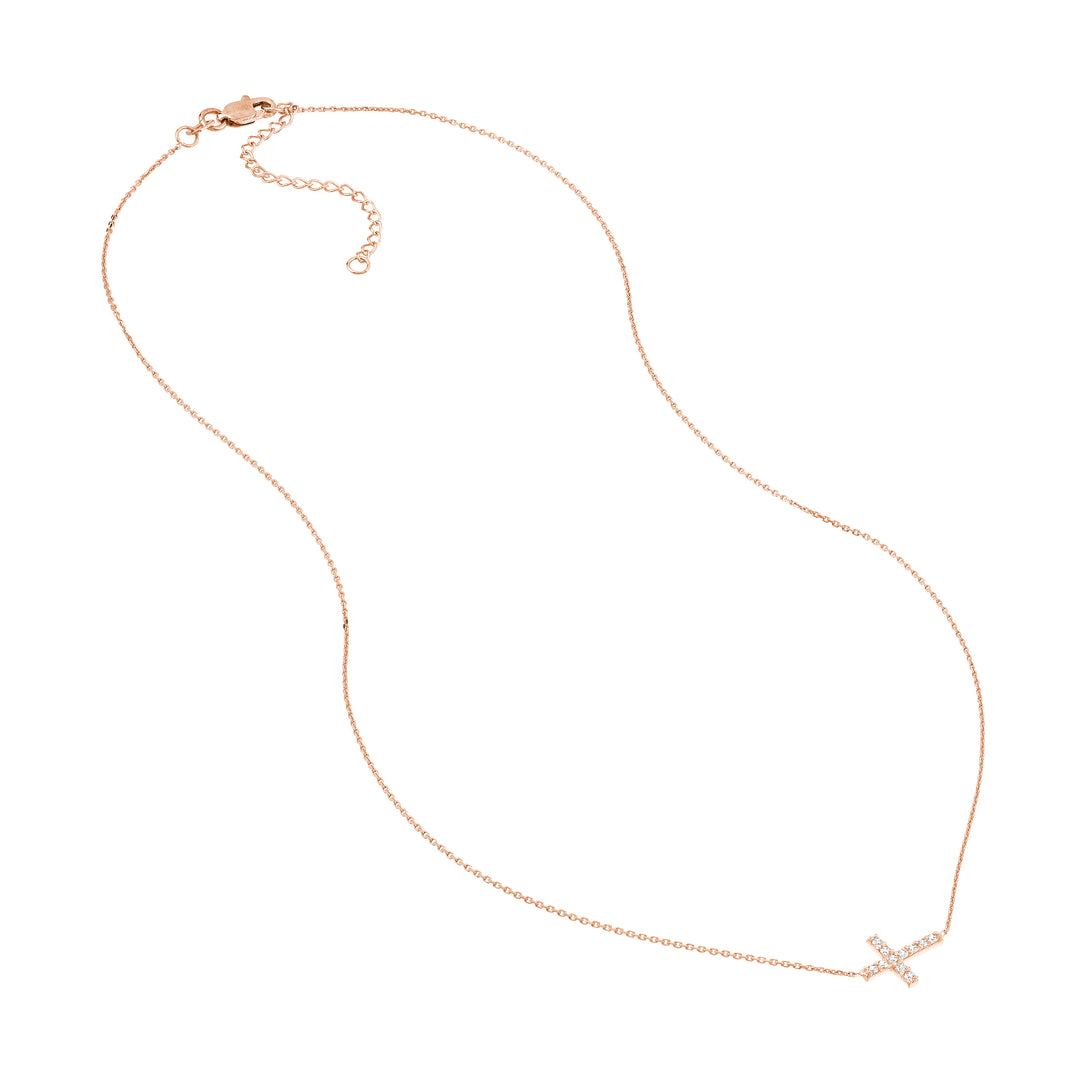 Sideways Mini CZ Cross Adjustable Necklace