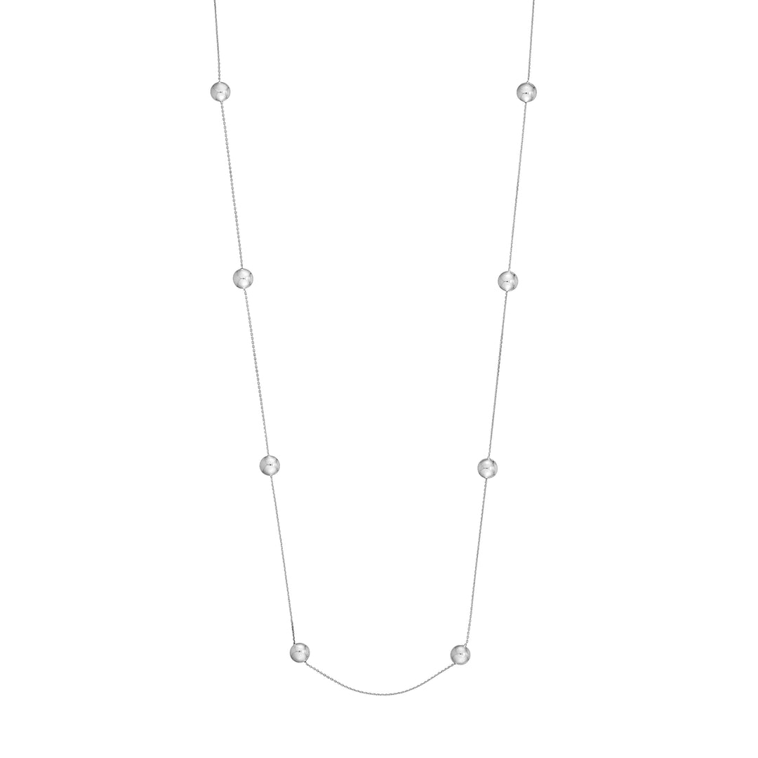 Sterling Silver Polished Bead Station Long Necklace