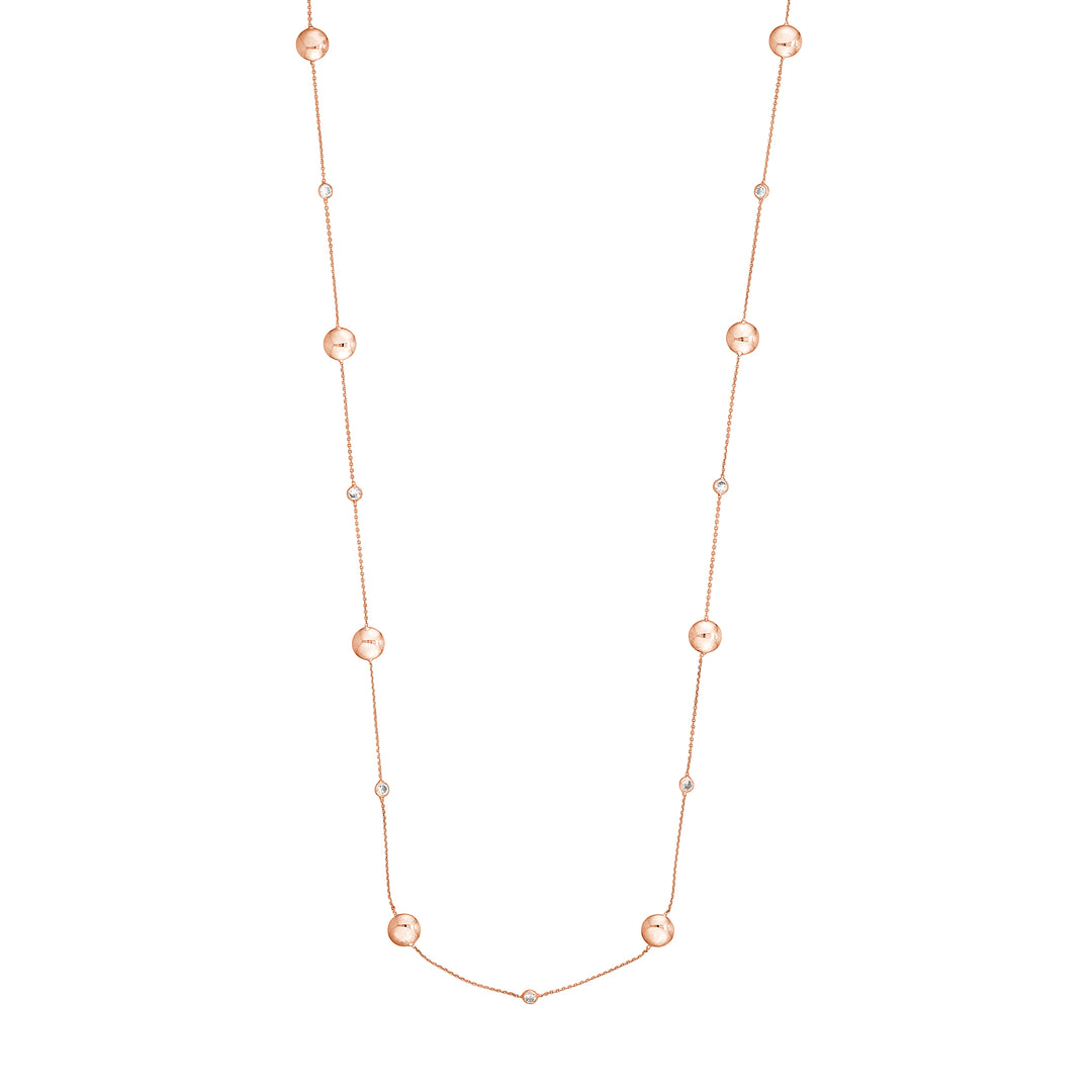 Sterling Silver Polished Bead and CZ Station Long Necklace