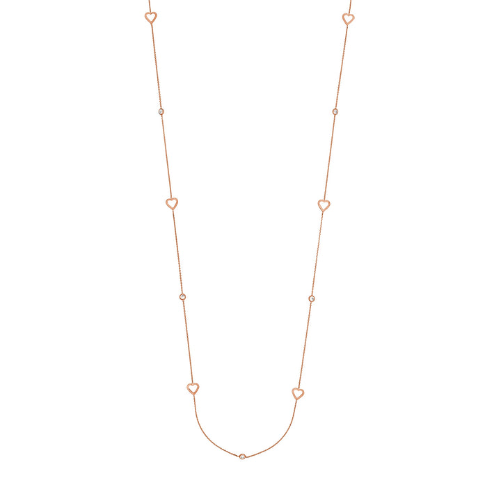 Sterling Silver CZ and Open Heart Station Long Necklace