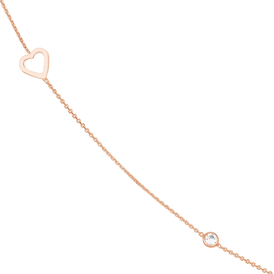 Sterling Silver CZ and Open Heart Station Long Necklace