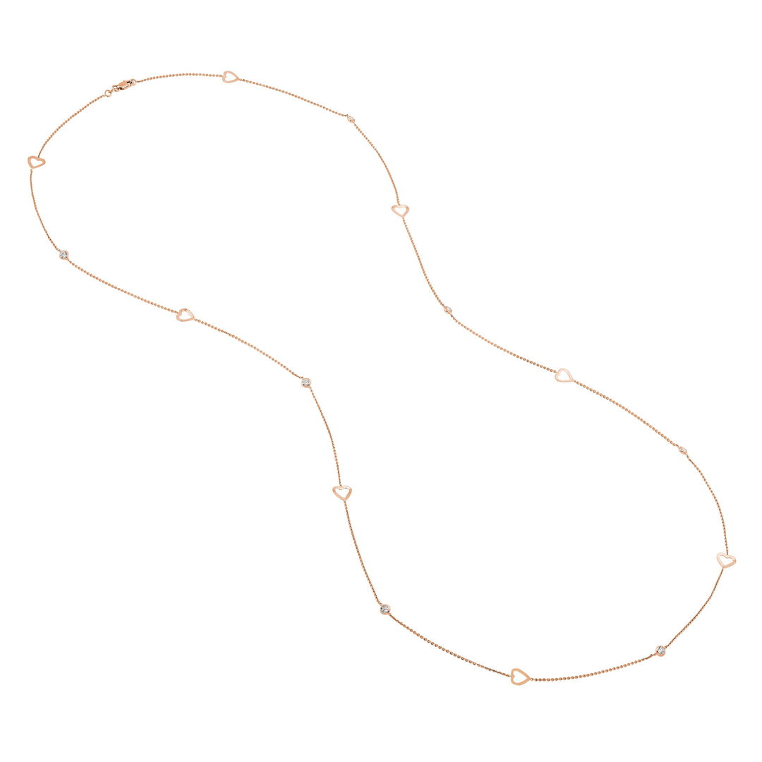 Sterling Silver CZ and Open Heart Station Long Necklace