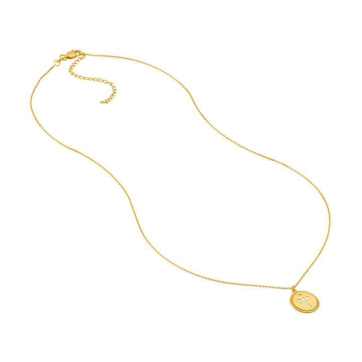 Cross Cutout Beaded Medallion Necklace
