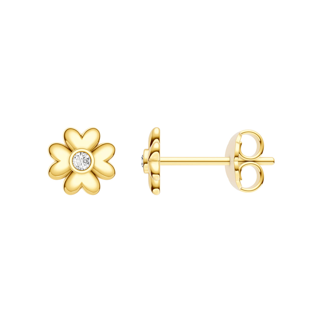 3pt Diamond Puff Flower Stud Earrings