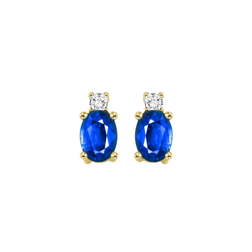 14Kt Yellow Gold Diamond 1/15Ctw & Sapphire 1/2Ctw Earring