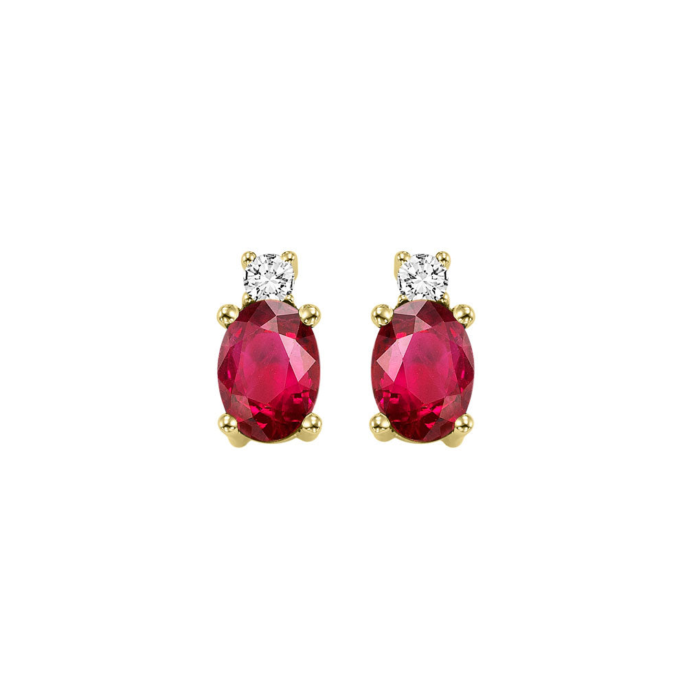 14Kt Yellow Gold Diamond 1/15Ctw & Ruby 1/2Ctw Earring