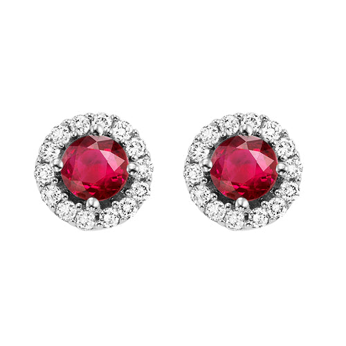 14Kt White Gold Diamond 1/7Ctw & Ruby 3/8Ctw Earring