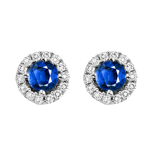 14Kt White Gold Diamond 1/7Ctw & Sapphire 1/3Ctw Earring