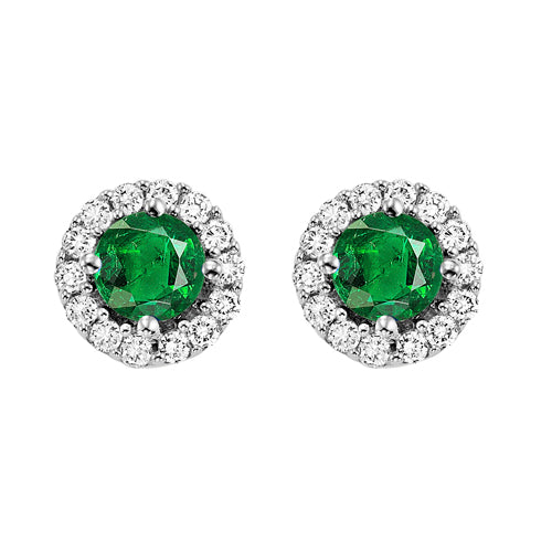 14Kt White Gold Diamond 1/8Ctw & Emerald 1/3Ctw Earring