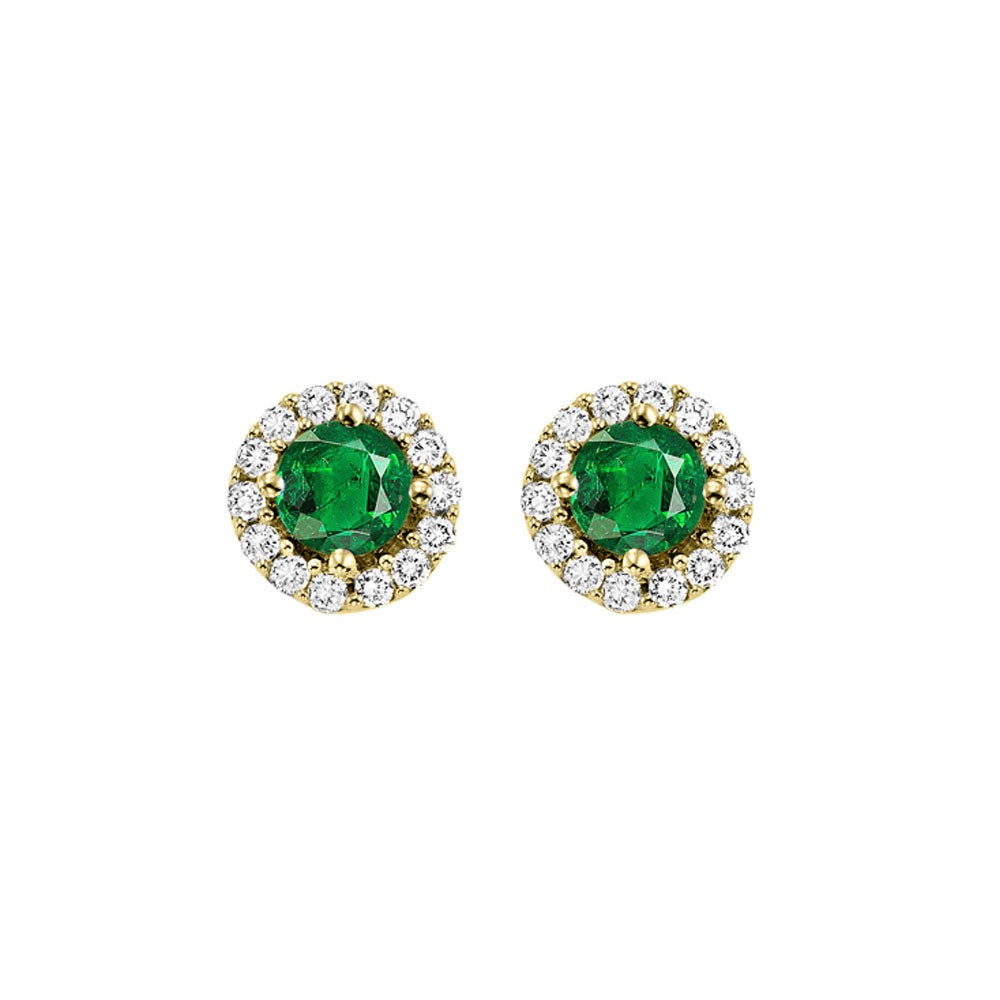 14Kt Yellow Gold Diamond 1/7Ctw & Emerald 1/3Ctw Earring