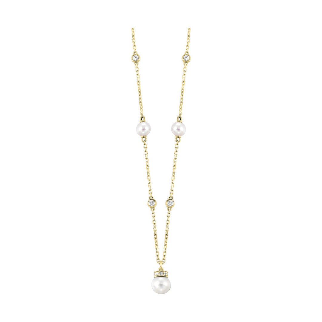 14Kt Yellow Gold Diamond 1/4Ctw & Pearl Necklace