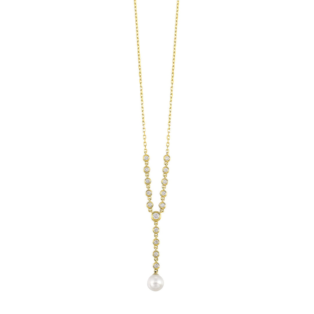 14Kt Yellow Gold Diamond 1/3Ctw & Pearl Necklace
