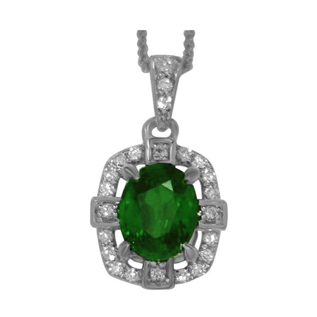 14Kt White Gold Diamond 1/8Ctw & Emerald 1 5/6Ctw Pendant