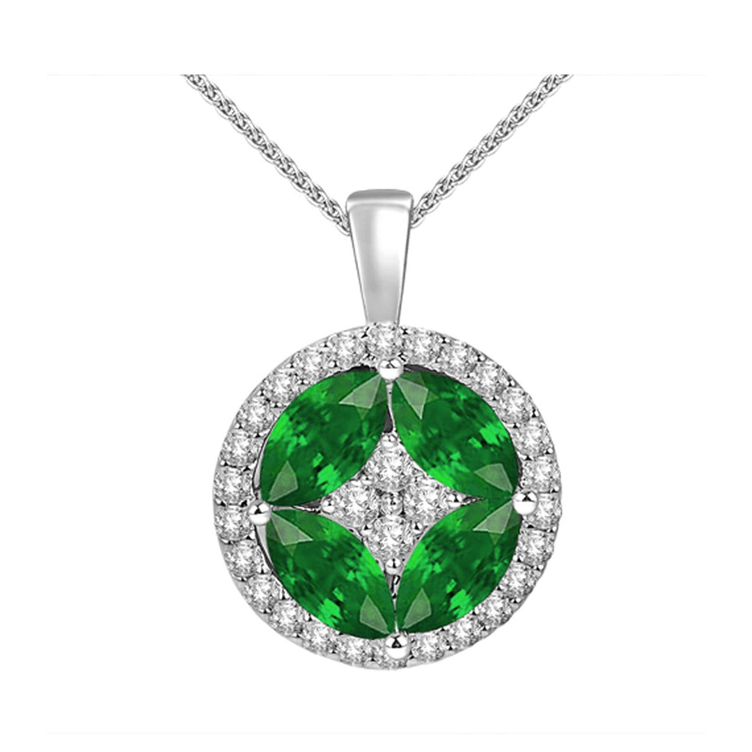 14Kt White Gold Diamond 5/8Ctw & Emerald 2 1/6Ctw Pendant