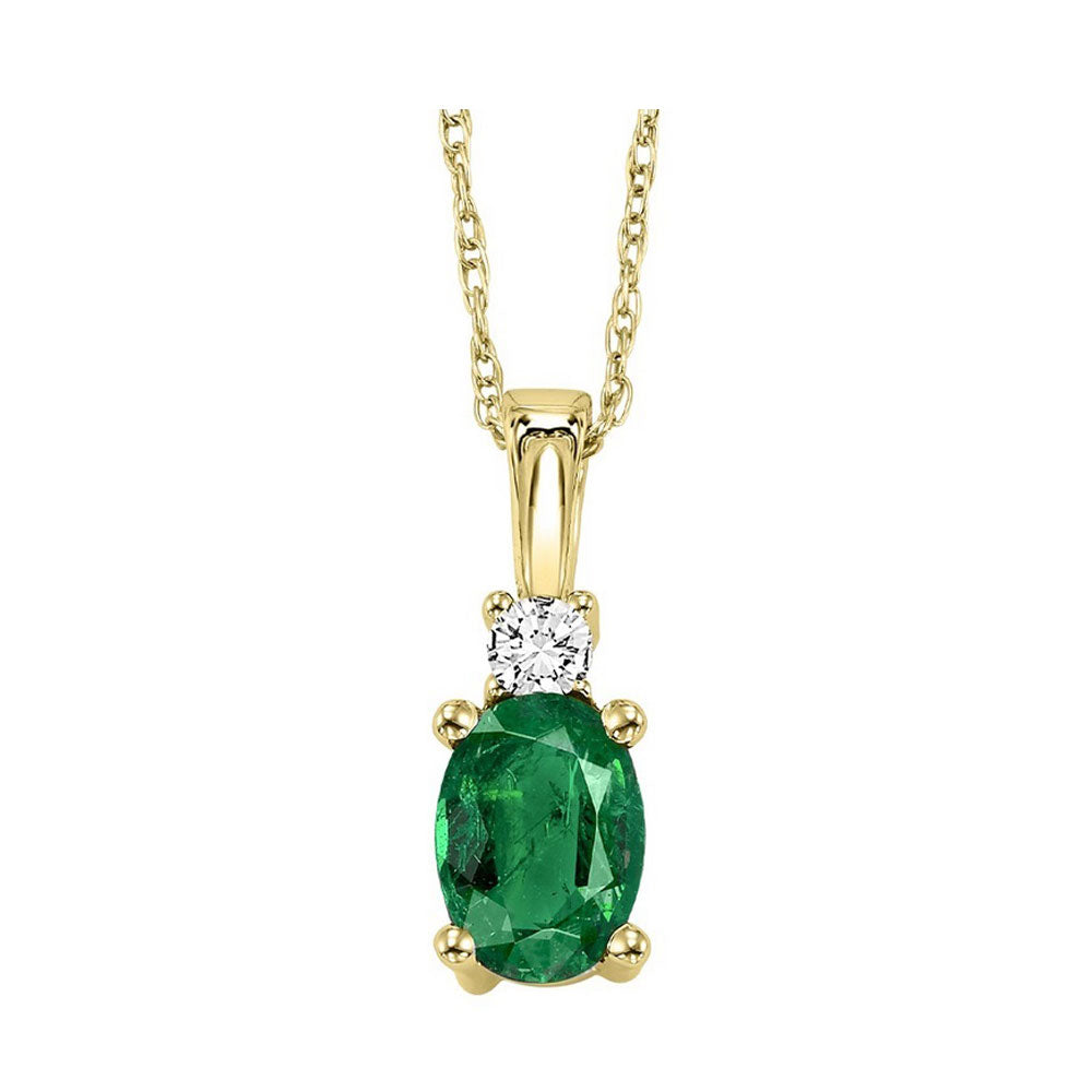 14Kt Yellow Gold Diamond 1/25Ctw & Emerald 3/8Ctw Pendant