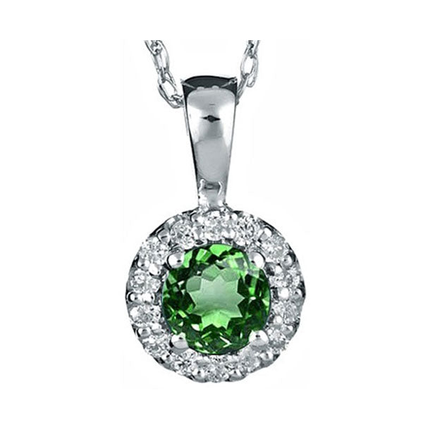14Kt White Gold Diamond 1/12Ctw & Emerald 1/4Ctw Pendant