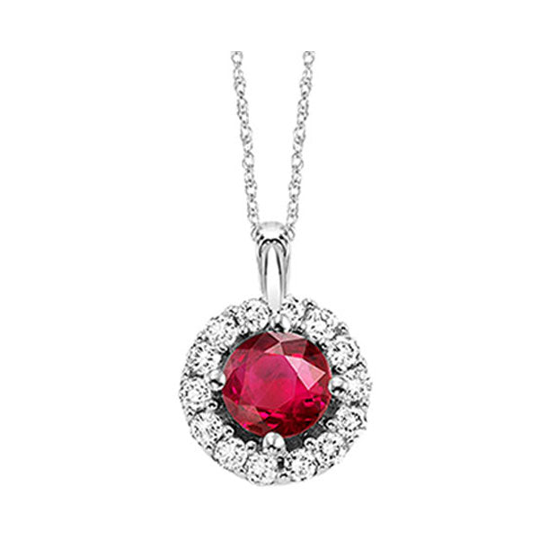 14Kt White Gold Diamond 1/12Ctw & Ruby 1/4Ctw Pendant