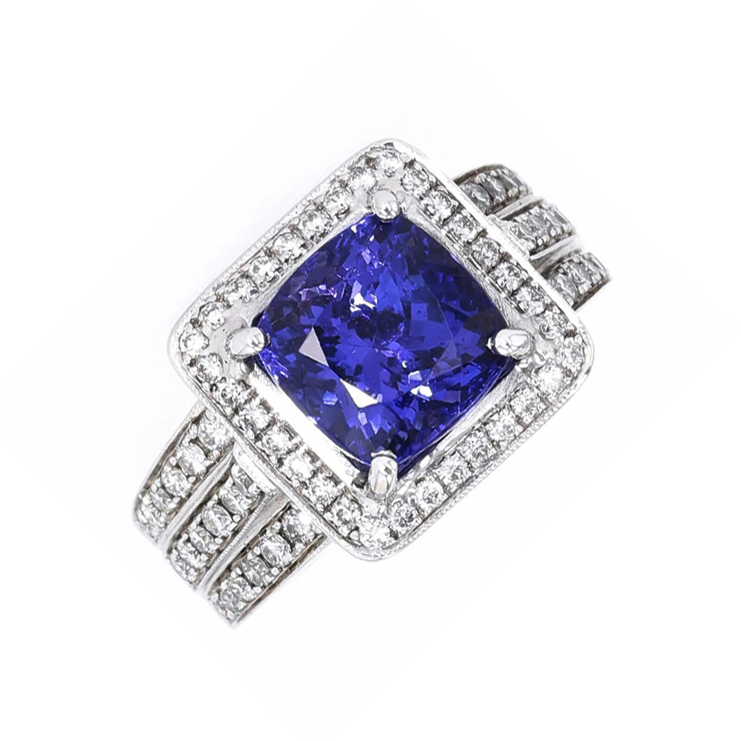 18Kt White Gold Diamond 5/8Ctw & Tanzanite 4Ctw Ring