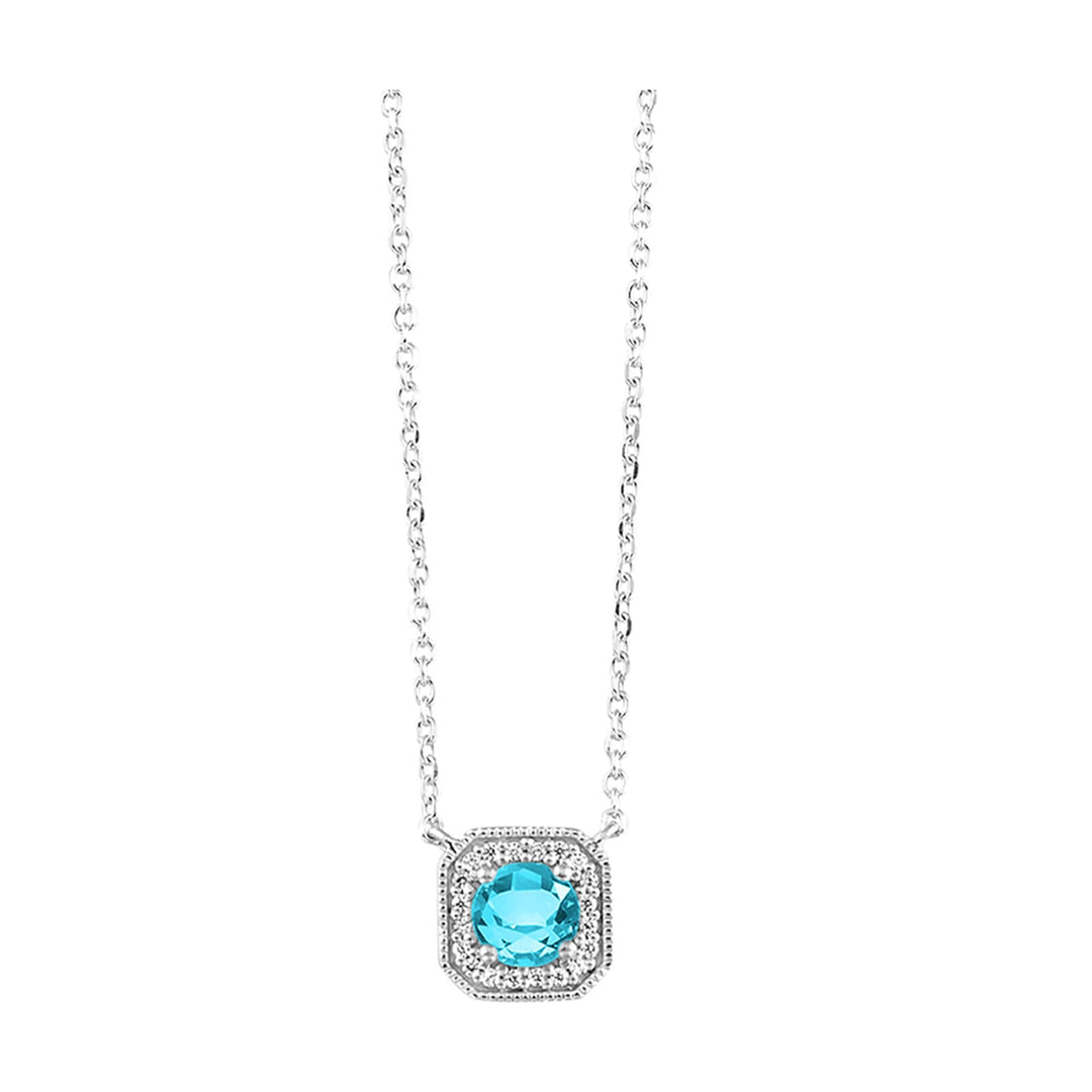 10Kt White Gold Diamond 1/15Ctw & Aquamarine 3/8Ctw Pendant