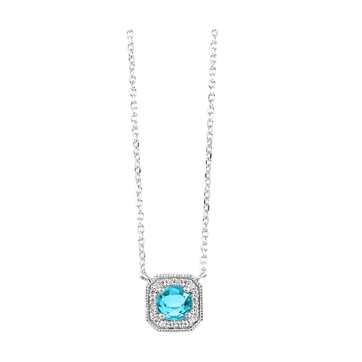 10Kt White Gold Diamond 1/15Ctw & Aquamarine 3/8Ctw Pendant