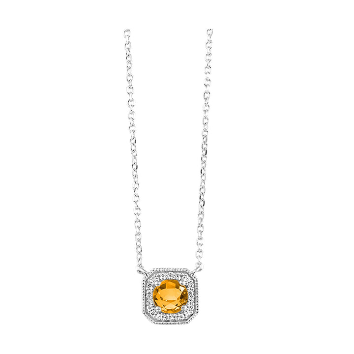 10Kt White Gold Diamond 1/15Ctw & Citrine 1/2Ctw Pendant