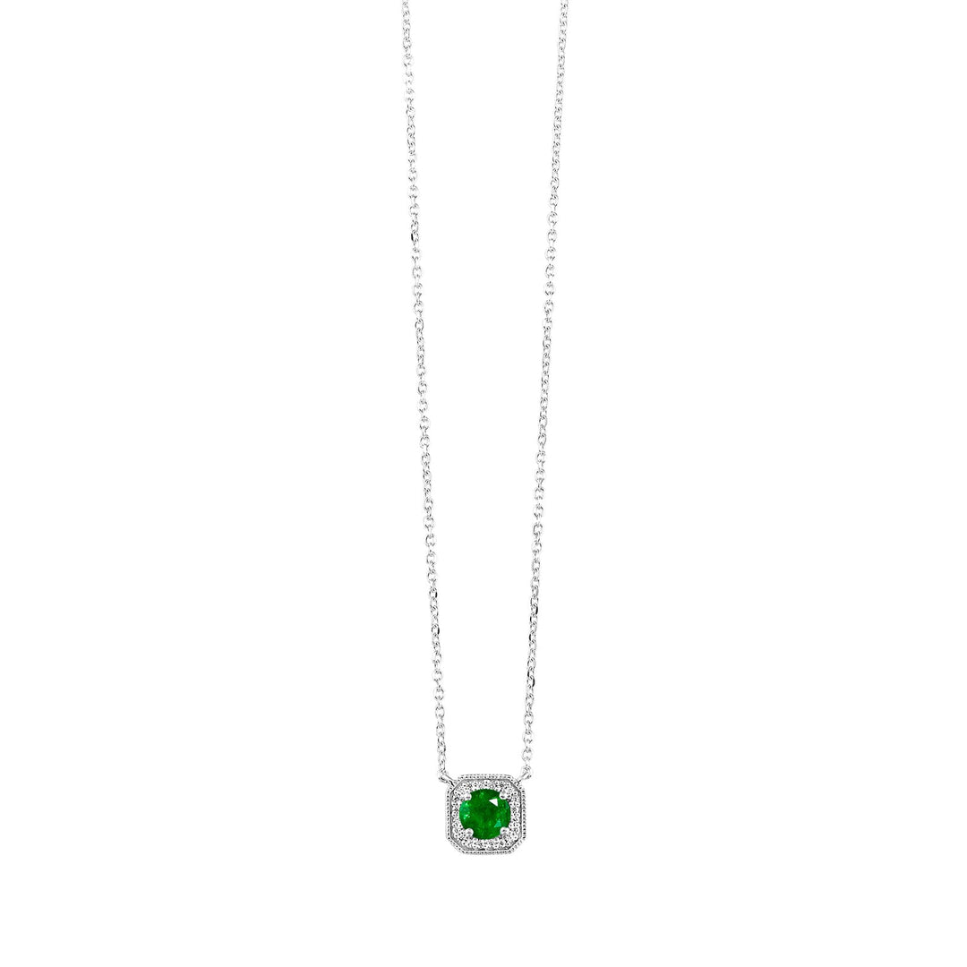 10Kt White Gold Diamond 1/15Ctw & Created-Emerald 3/8Ctw Pendant